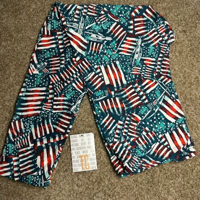 LuLaRoe TC 4th of July Leggings Green Background Flag Pattern